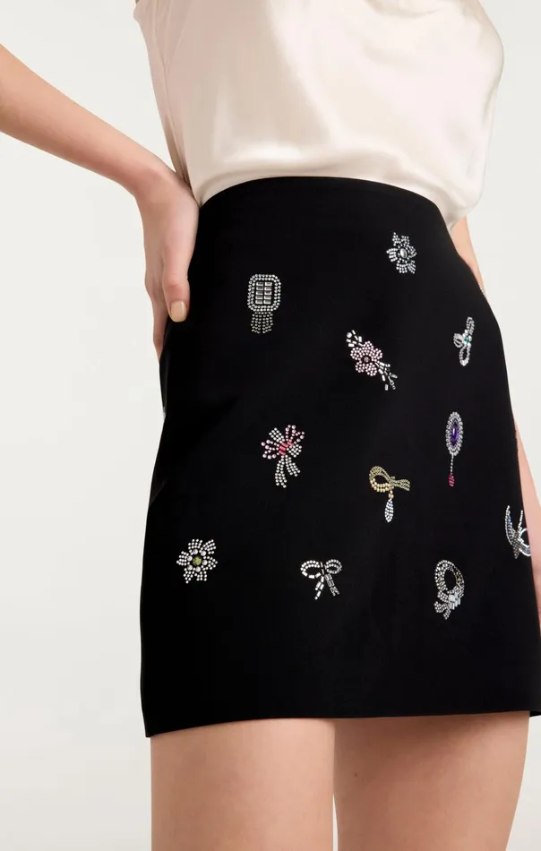 Women Cinq Sept Skirts Heatset Brooches Embellished Doris Skirt Black Multi