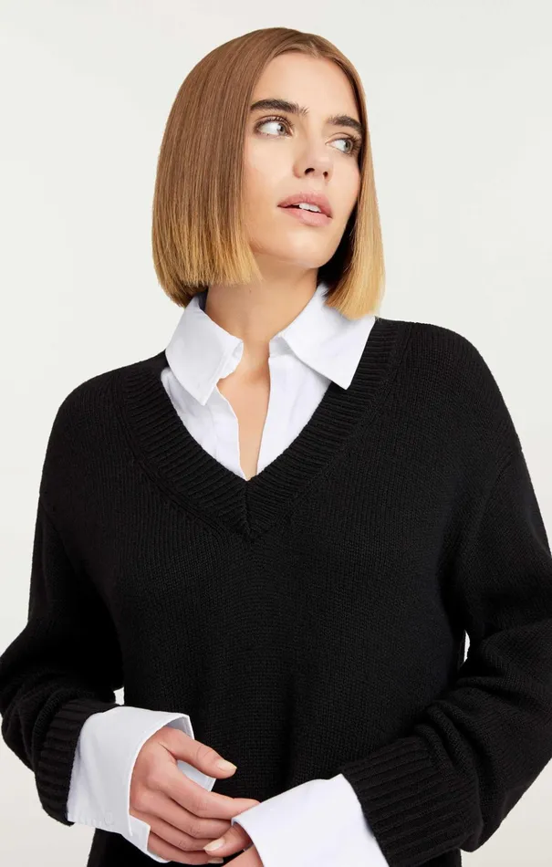 Women Cinq Sept Sweaters and Knits Collar Santina Dress Blackwhite