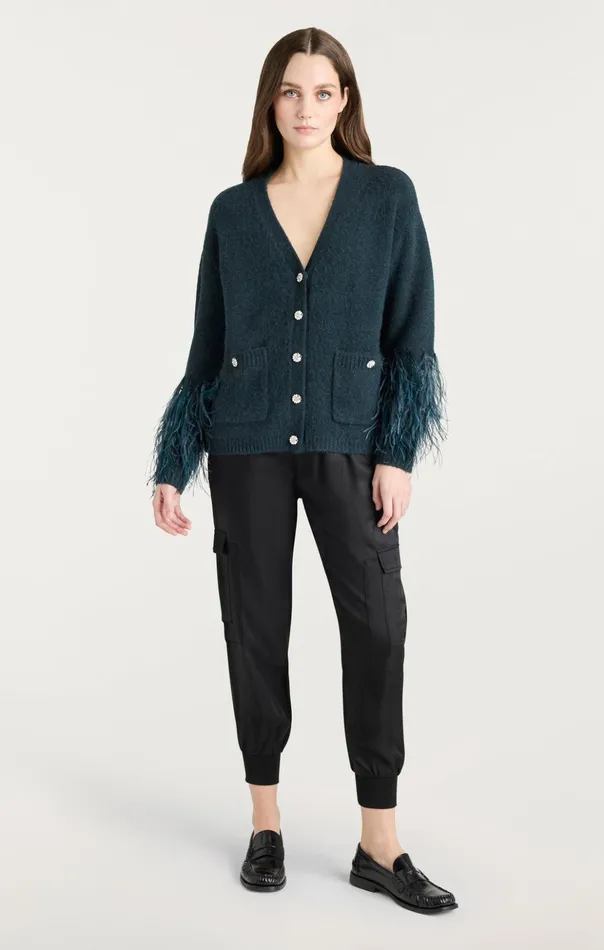 Women Cinq Sept Sweaters and Knits Dreama Marnie Cardigan Green Onyx Multi