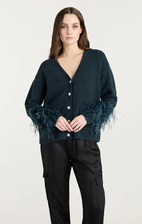 Women Cinq Sept Sweaters and Knits Dreama Marnie Cardigan Green Onyx Multi