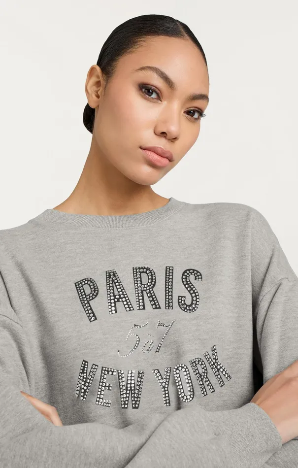Women Cinq Sept Sweaters and Knits Rhinestone Paris New York Brandy Pullover Heather Greyblack