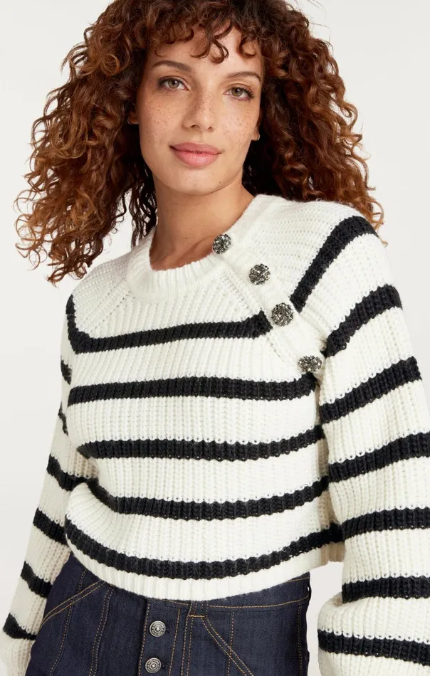 Women Cinq Sept Sweaters and Knits Striped Keren Pullover Ivoryblack