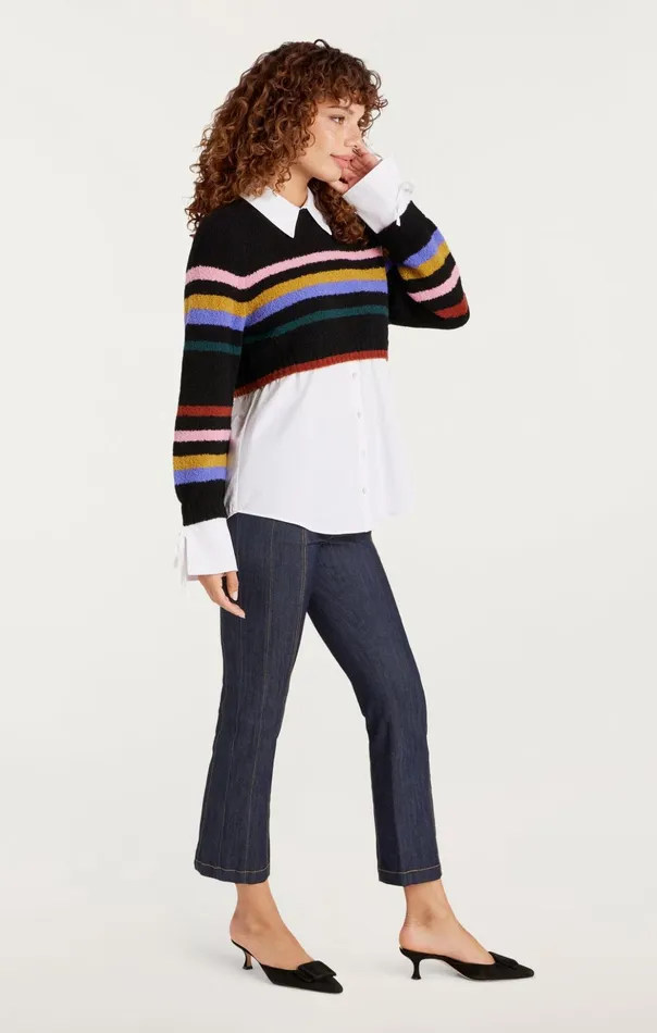 Women Cinq Sept Sweaters and Knits Striped Nelida Pullover Black Multi