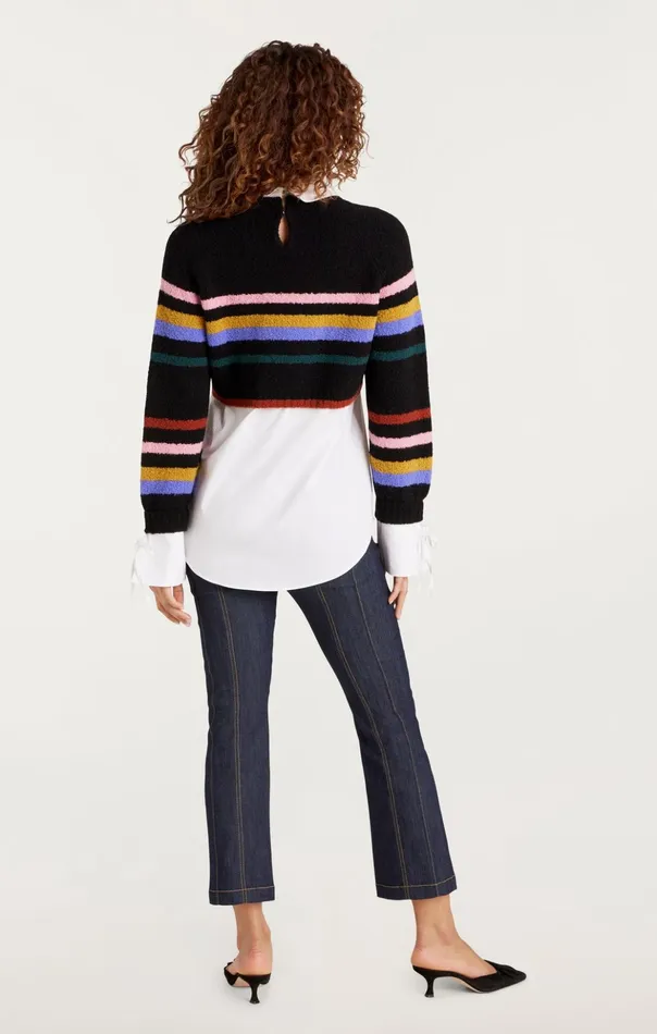 Women Cinq Sept Sweaters and Knits Striped Nelida Pullover Black Multi