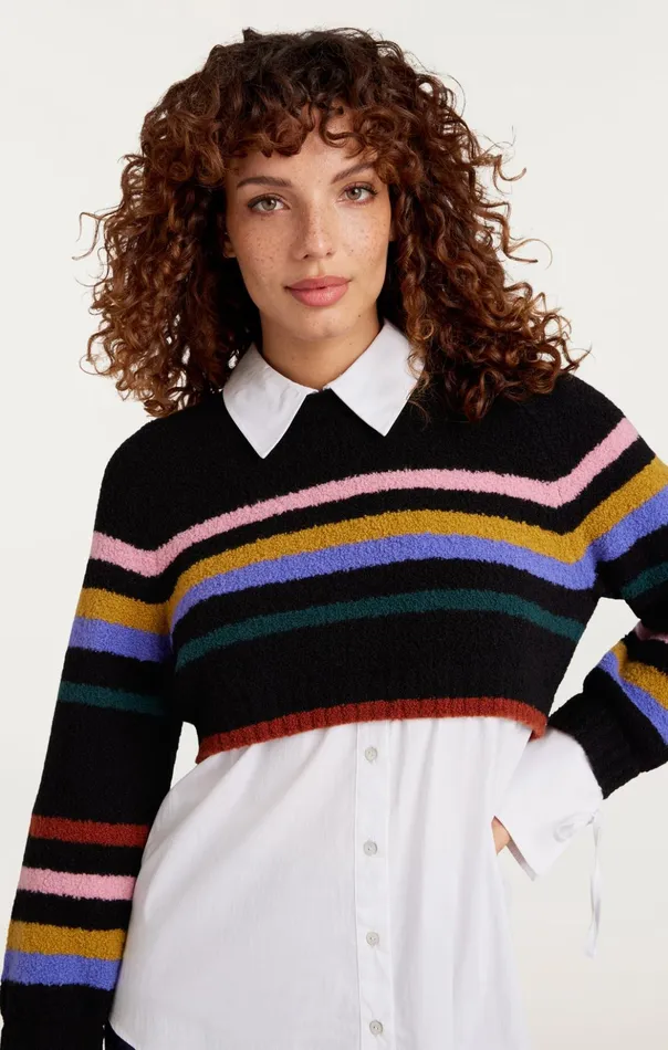 Women Cinq Sept Sweaters and Knits Striped Nelida Pullover Black Multi