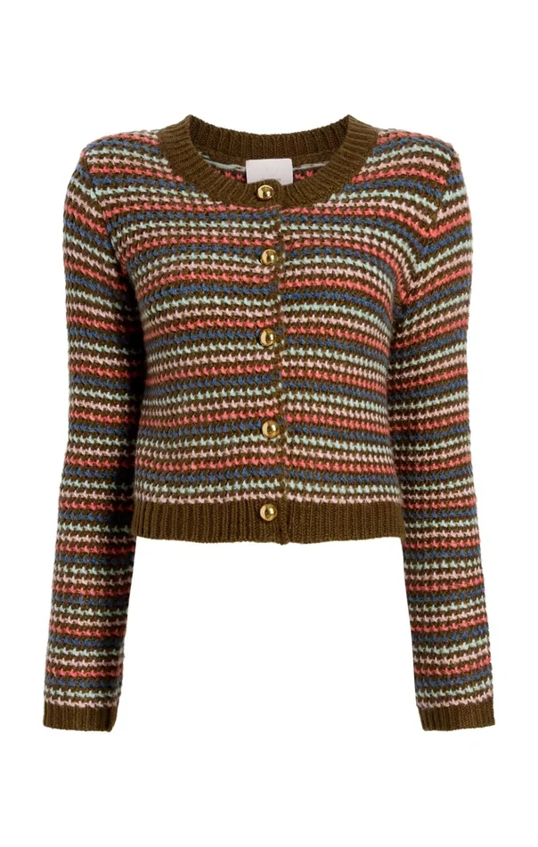 Women Cinq Sept Sweaters and Knits Striped Romina Cardigan Dark Olive Multi