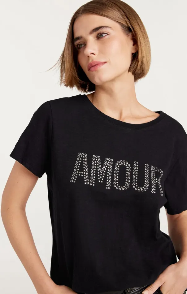 Women Cinq Sept Tees and Pullovers Grommet Amour Tee Black