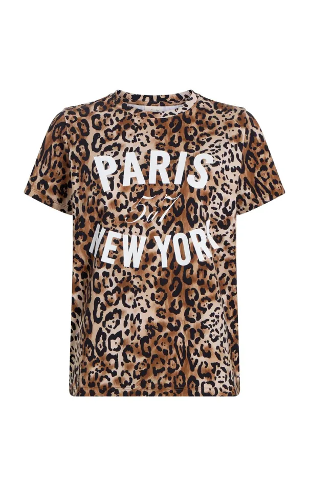 Women Cinq Sept Tees and Pullovers Leopard Paris Ny Tee Blacksahara
