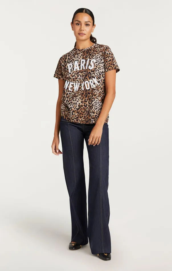 Women Cinq Sept Tees and Pullovers Leopard Paris Ny Tee Blacksahara