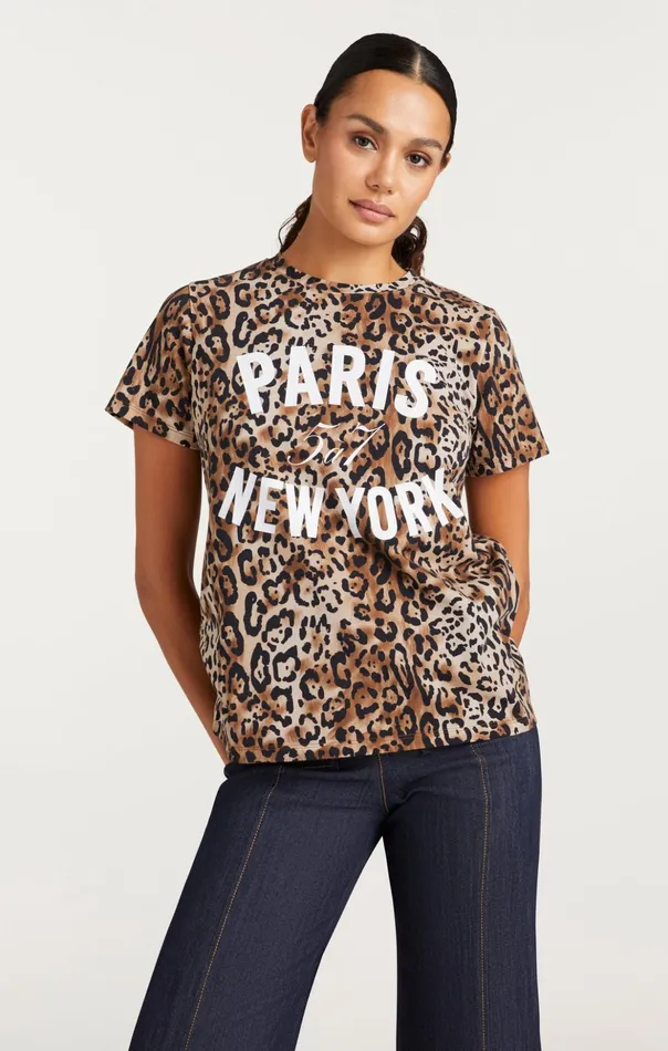 Women Cinq Sept Tees and Pullovers Leopard Paris Ny Tee Blacksahara