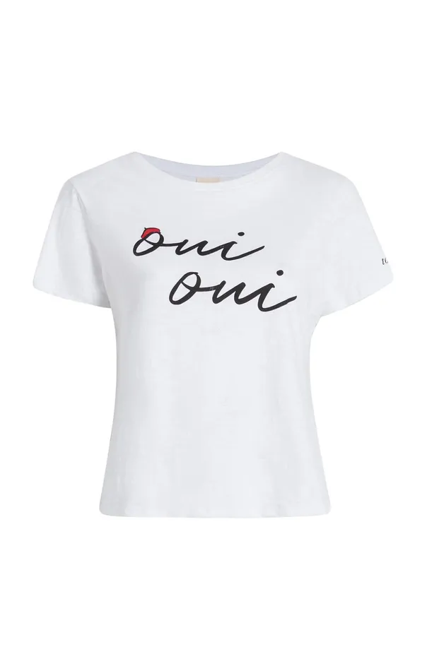 Women Cinq Sept Tees and Pullovers Shrunken Oui Oui Tee Whiteblack