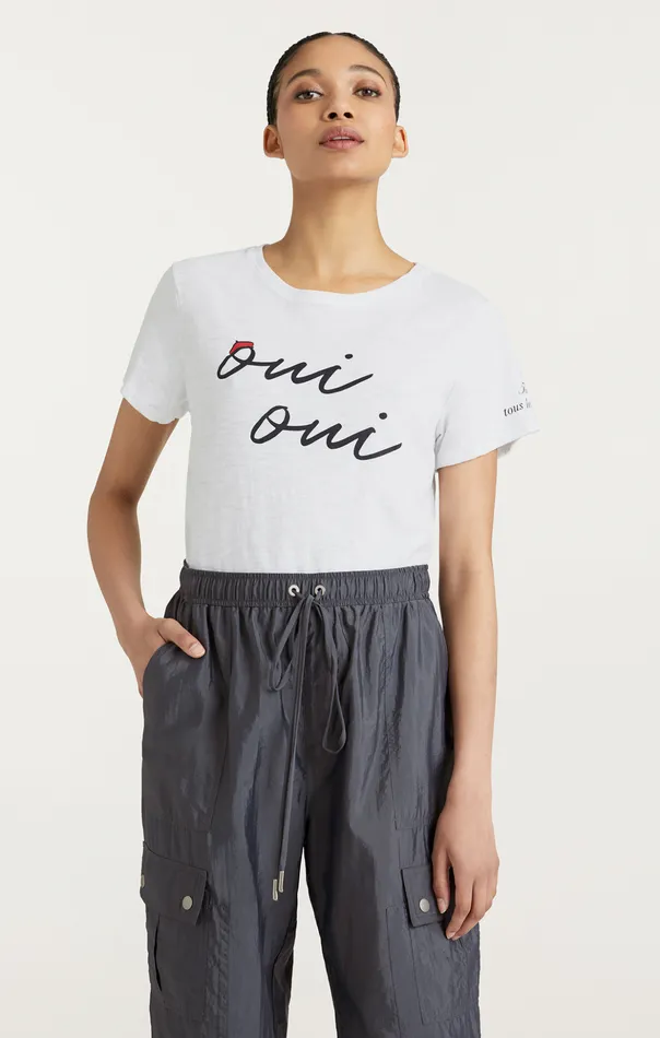 Women Cinq Sept Tees and Pullovers Shrunken Oui Oui Tee Whiteblack