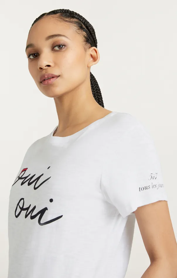 Women Cinq Sept Tees and Pullovers Shrunken Oui Oui Tee Whiteblack