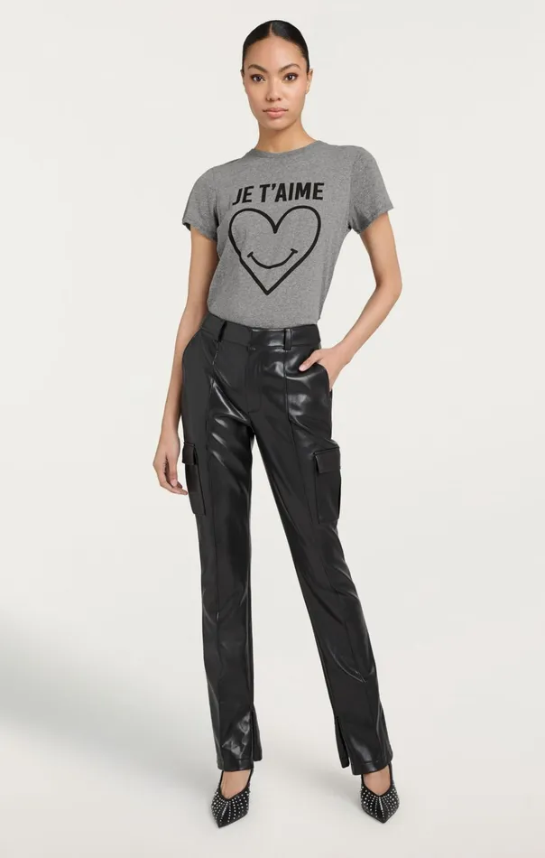 Women Cinq Sept Tees and Pullovers Smiling Heart Tee Heather Greyblack