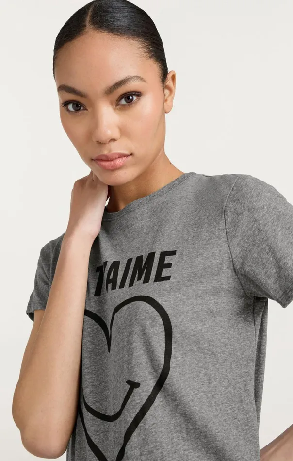 Women Cinq Sept Tees and Pullovers Smiling Heart Tee Heather Greyblack