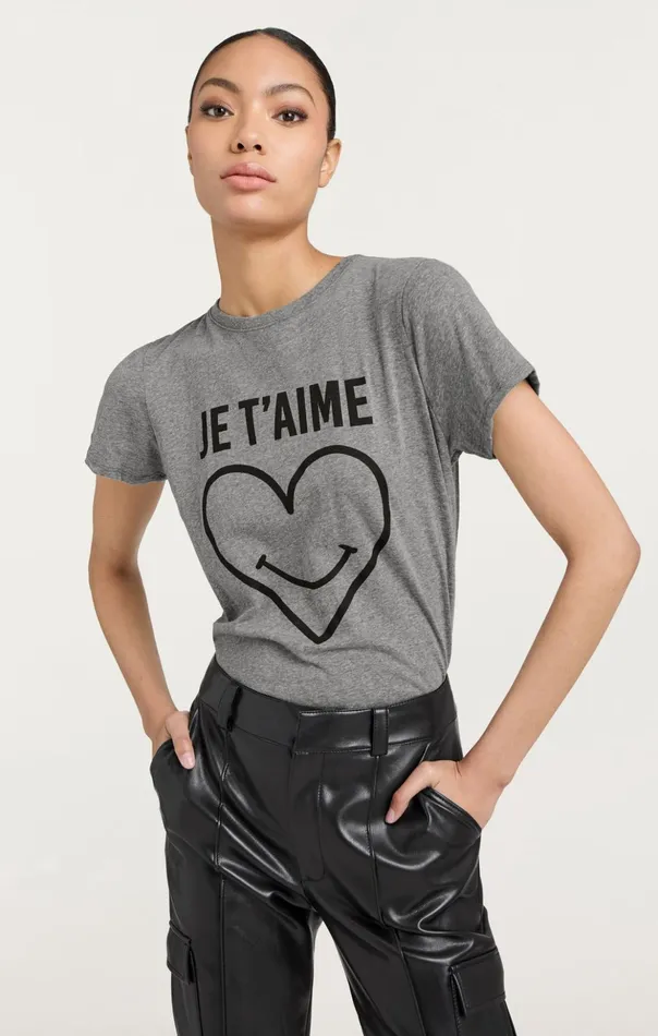 Women Cinq Sept Tees and Pullovers Smiling Heart Tee Heather Greyblack