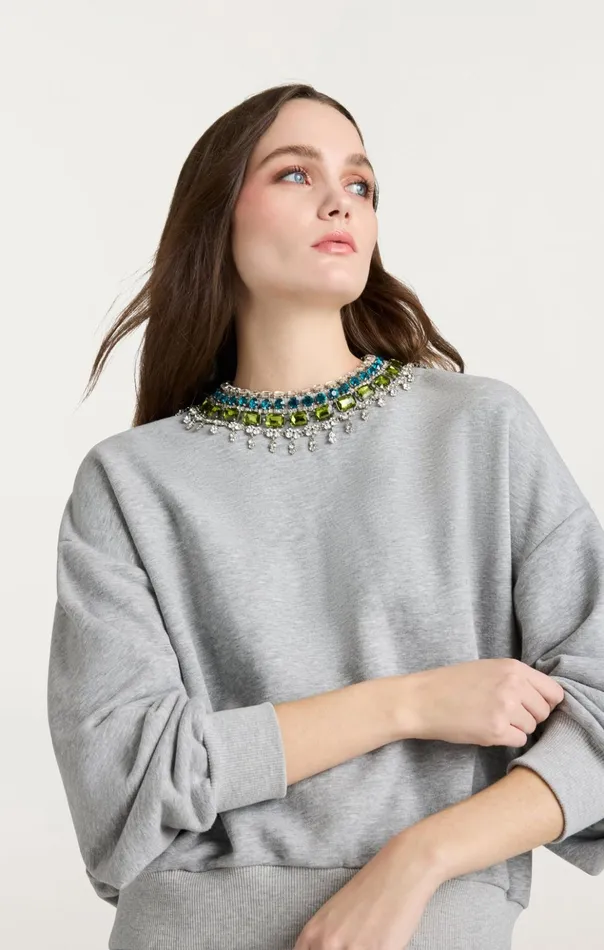 Women Cinq Sept Tees and Pullovers Stacked Necklace Brandy Pullover Heather Greymulti