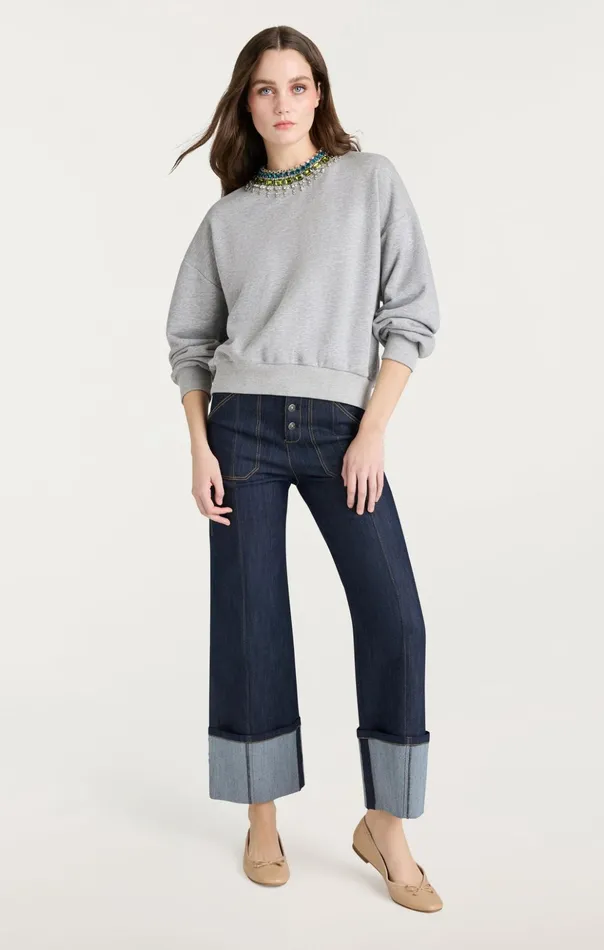 Women Cinq Sept Tees and Pullovers Stacked Necklace Brandy Pullover Heather Greymulti