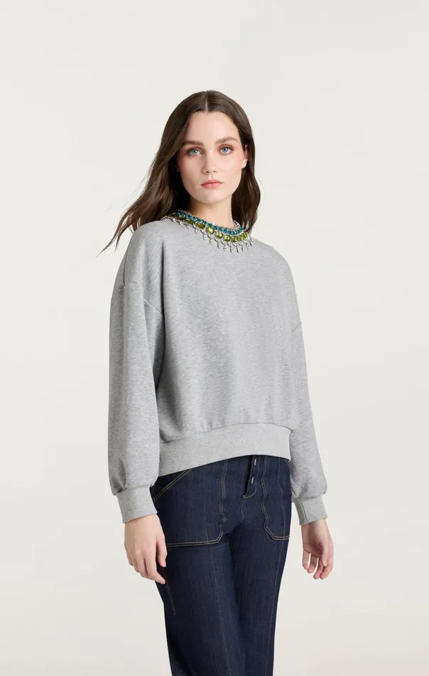 Women Cinq Sept Tees and Pullovers Stacked Necklace Brandy Pullover Heather Greymulti