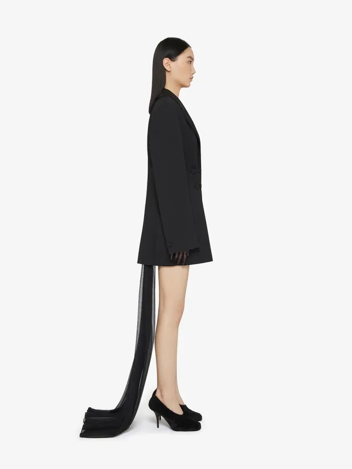 Women Coats and Jackets Givenchy Jacket In Tricotine Wool With Satin Collar Black