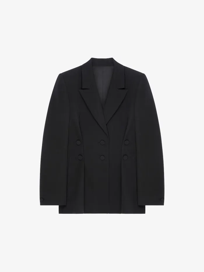 Women Coats and Jackets Givenchy Jacket In Tricotine Wool With Satin Collar Black