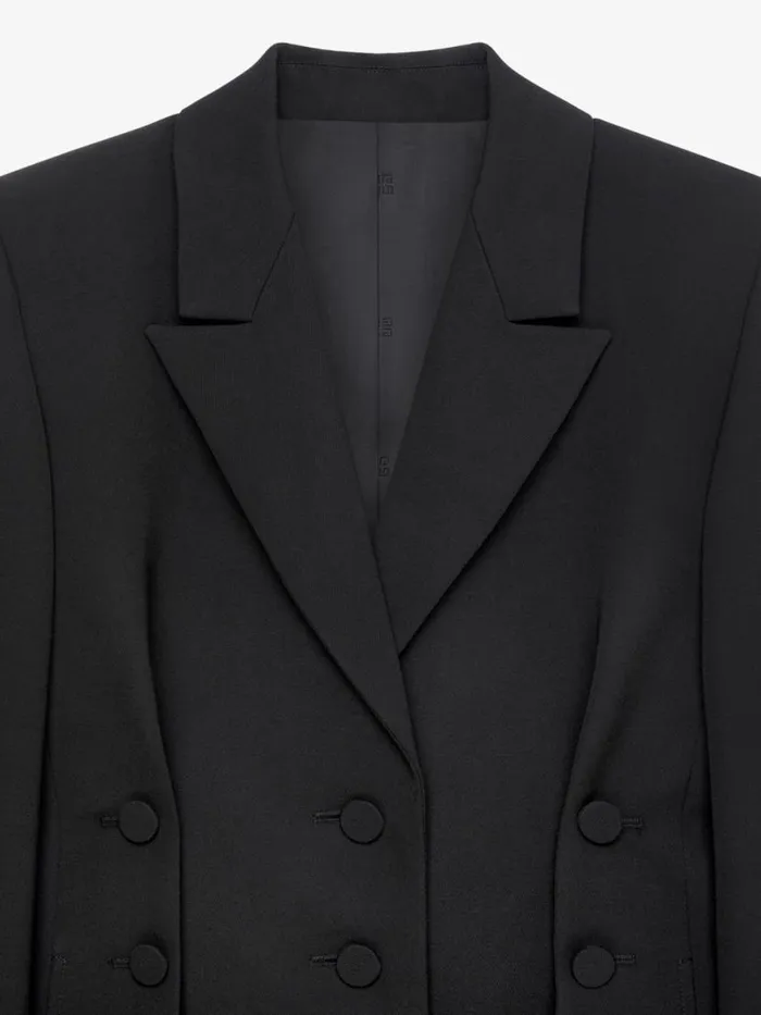 Women Coats and Jackets Givenchy Jacket In Tricotine Wool With Satin Collar Black