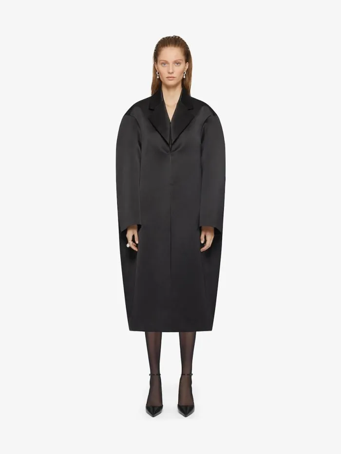 Women Coats and Jackets Givenchy Oversized Coat In Silk Satin Duchesse Black