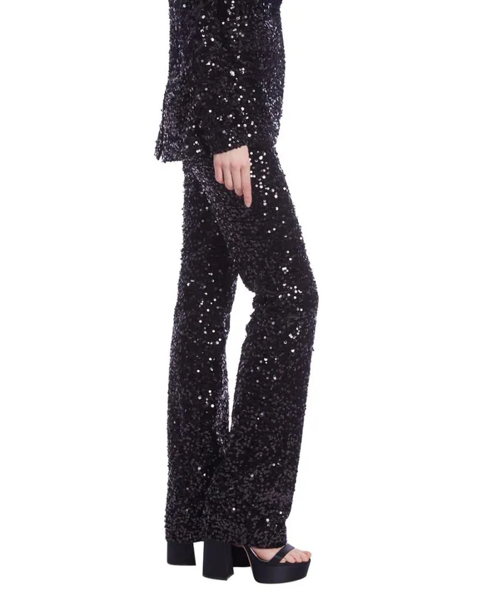 Women Cocktail Badgley Mischka Velvet And Sequin Straight Leg Pant Black