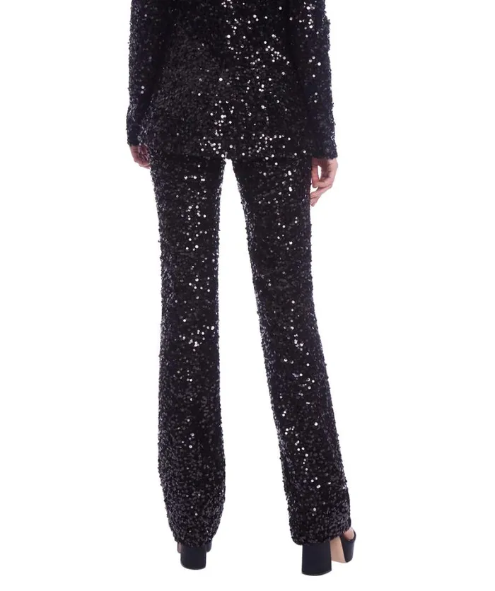 Women Cocktail Badgley Mischka Velvet And Sequin Straight Leg Pant Black