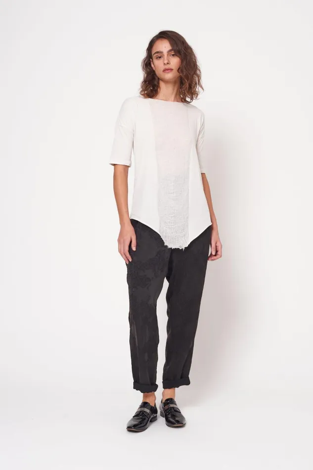 Women Cream Basic Shredded Tee Raquel Allegra Tops