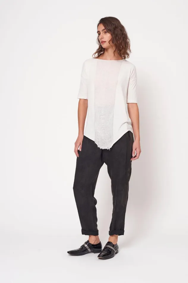 Women Cream Basic Shredded Tee Raquel Allegra Tops Women Cream Basic Shredded Tee Raquel Allegra Tops