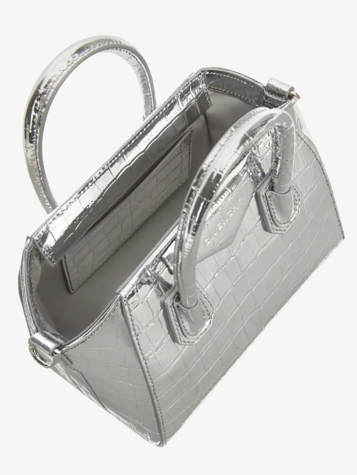 Women Crossbody Bags Givenchy Antigona Toy Bag In Crocodile Effect Leather Light Silvery Women Crossbody Bags Givenchy Antigona Toy Bag In Crocodile Effect Leather Light Silvery