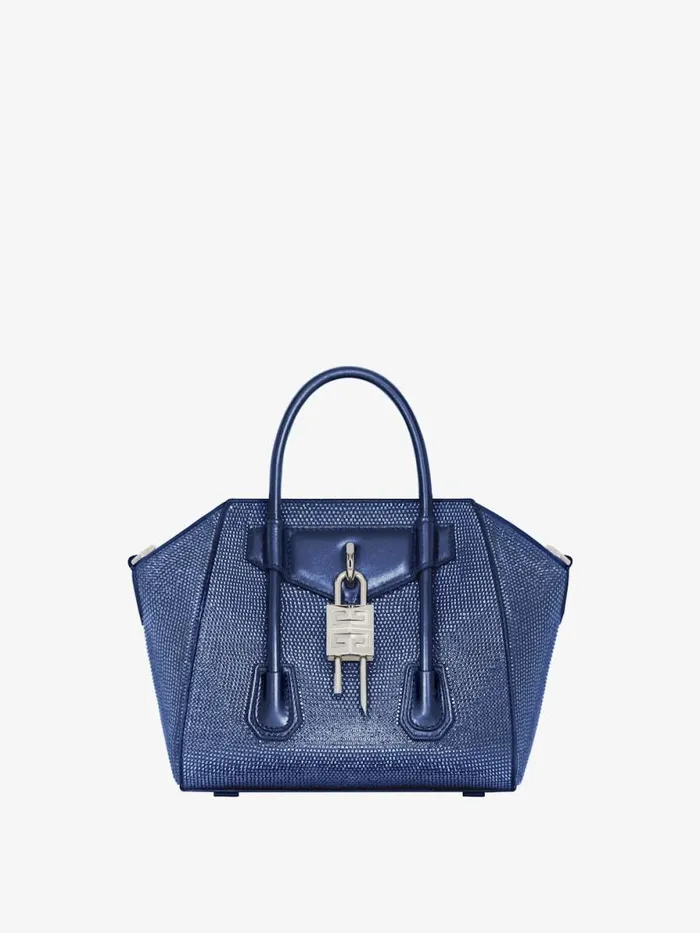 Women Crossbody Bags Givenchy Mini Antigona Lock Bag In Satin With Strass Petrol Blue Women Crossbody Bags Givenchy Mini Antigona Lock Bag In Satin With Strass Petrol Blue