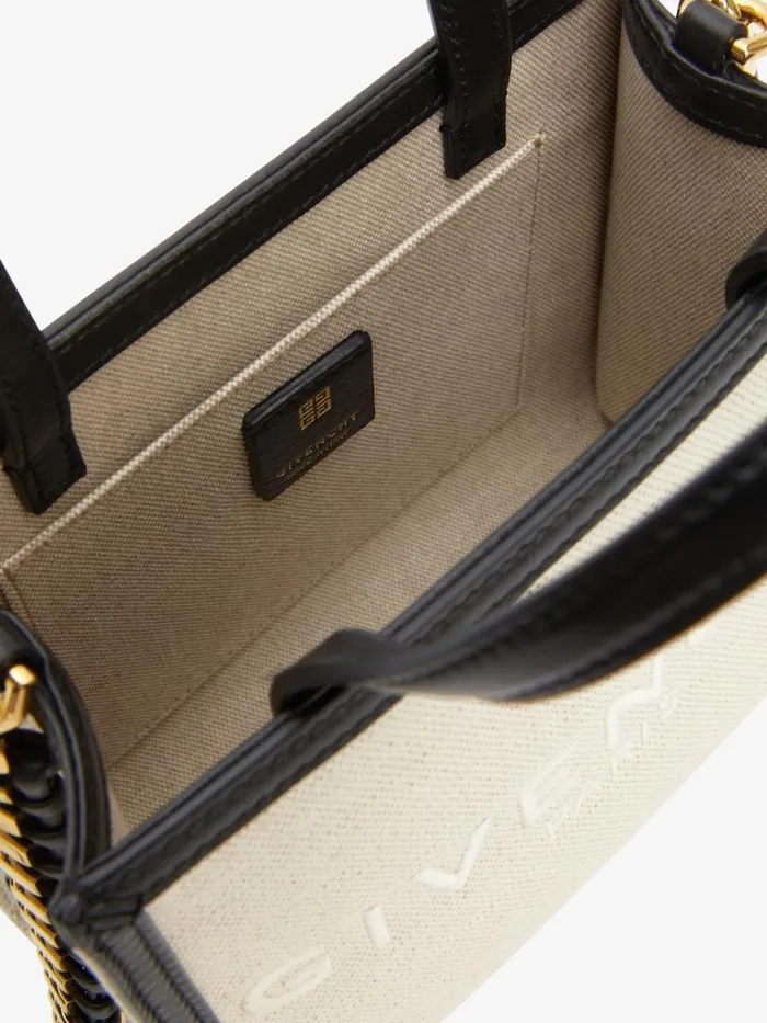 Women Crossbody Bags Givenchy Mini GTote Shopping Bag In Canvas And Leather Natural Beige