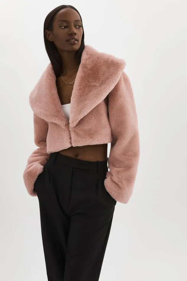 Women DANIKA Faux Fur Crop Jacket Smoky Pink LAMARQUE Faux Fur Women DANIKA Faux Fur Crop Jacket Smoky Pink LAMARQUE Faux Fur