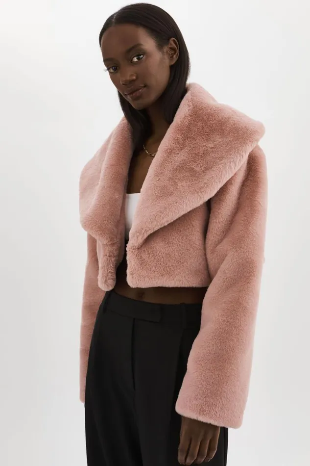 Women DANIKA Faux Fur Crop Jacket Smoky Pink LAMARQUE Faux Fur Women DANIKA Faux Fur Crop Jacket Smoky Pink LAMARQUE Faux Fur