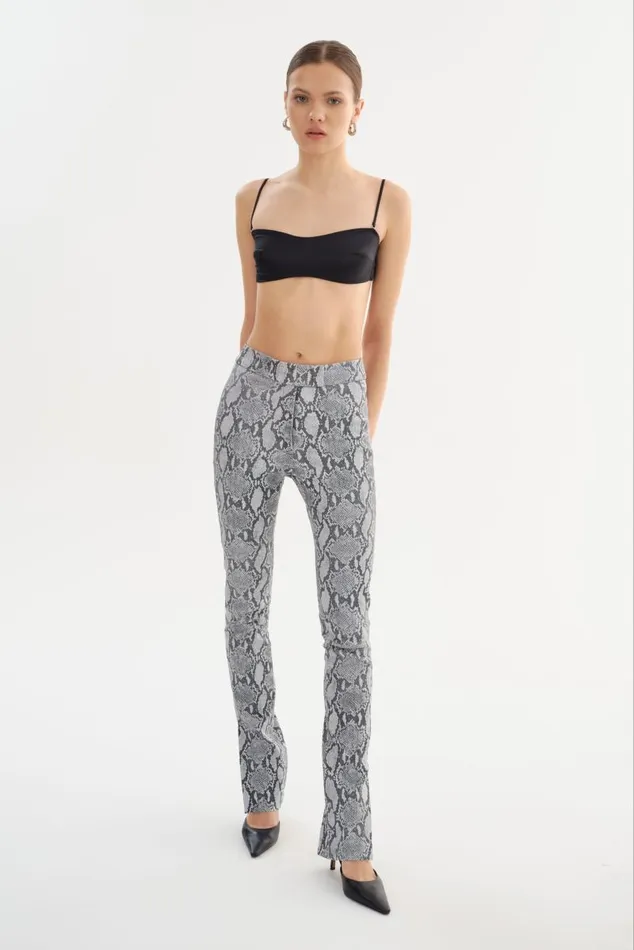 Women DAWN Stretch Leather Pants Slate Snake Print LAMARQUE Pants and Shorts