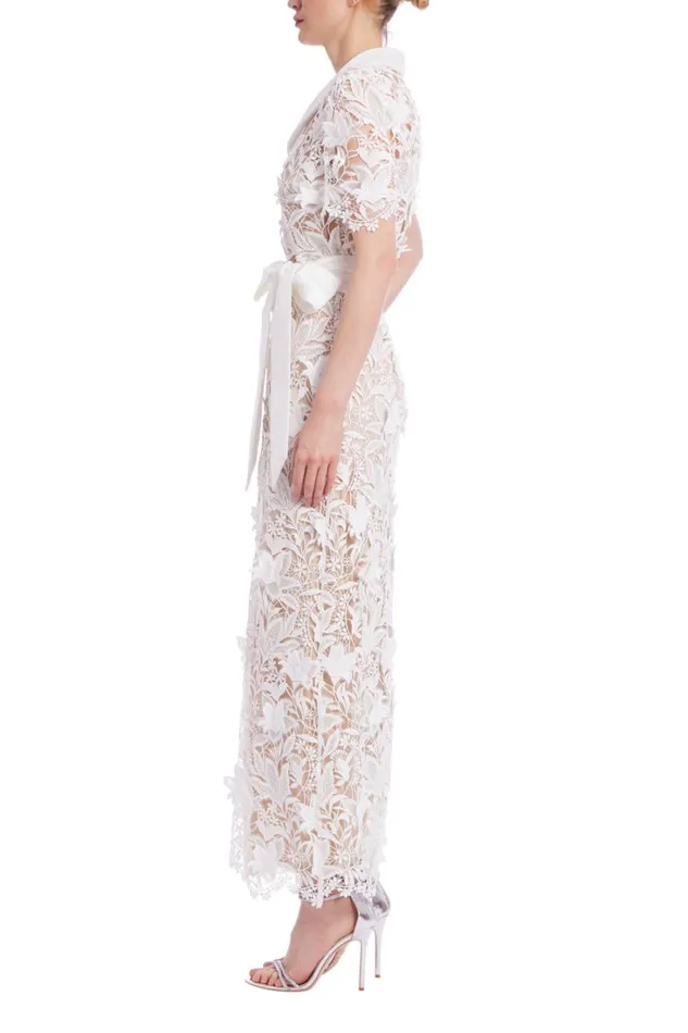 Women Day Badgley Mischka Midi Lace Shirt Dress White