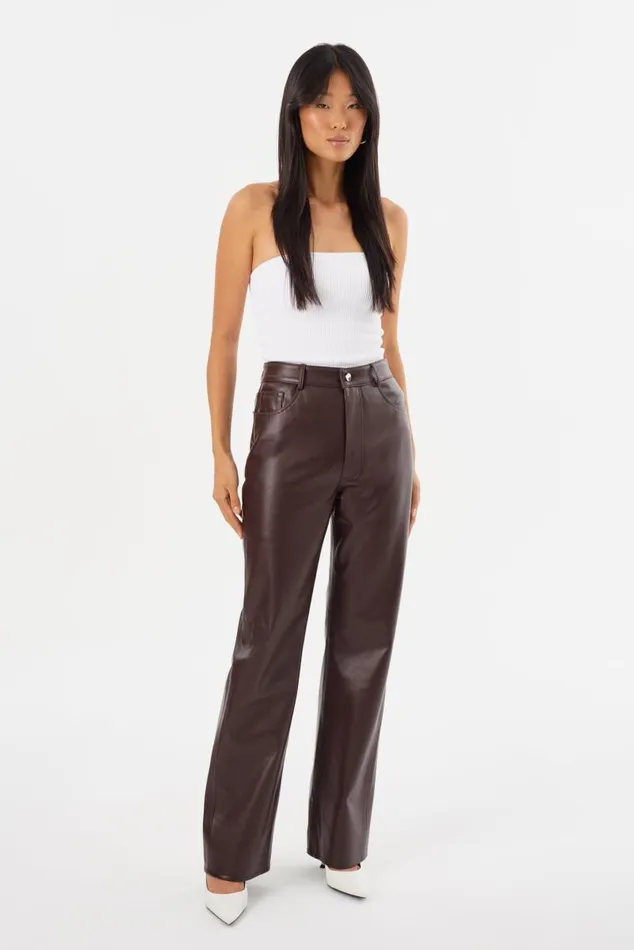 Women DEMORA Recycled Leather Pants Mahogany LAMARQUE Pants and Shorts