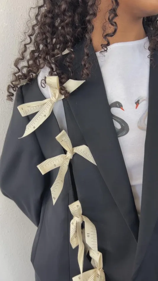Women Diagonal CutOut Blazer Black Measuring Tape Lisa Says Gah Jackets Outerwear