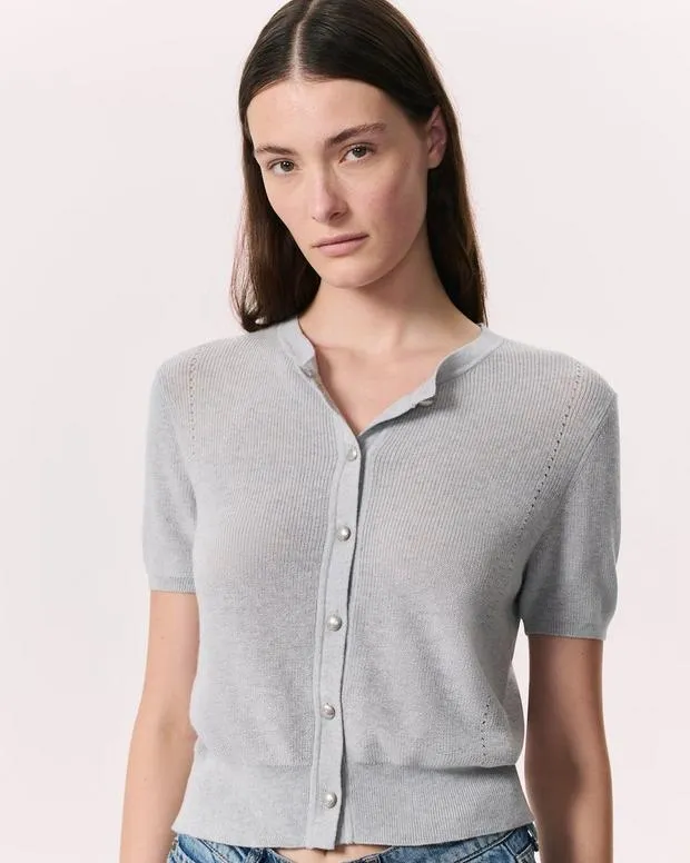 Women Dina CottonBlend Cardigan BlackHeather Grey Sweaters and Sweatshirts rag and bone