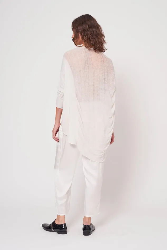 Women Dirty White 34 Sleeve Shredded Cocoon Top Raquel Allegra Tops