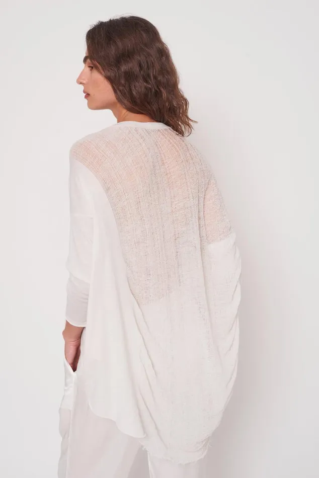 Women Dirty White 34 Sleeve Shredded Cocoon Top Raquel Allegra Tops