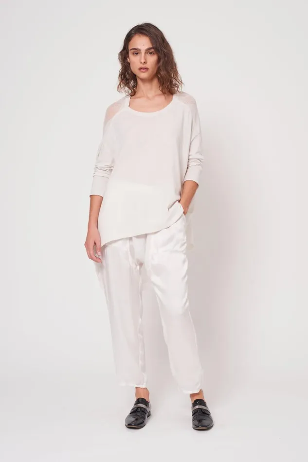 Women Dirty White 34 Sleeve Shredded Cocoon Top Raquel Allegra Tops