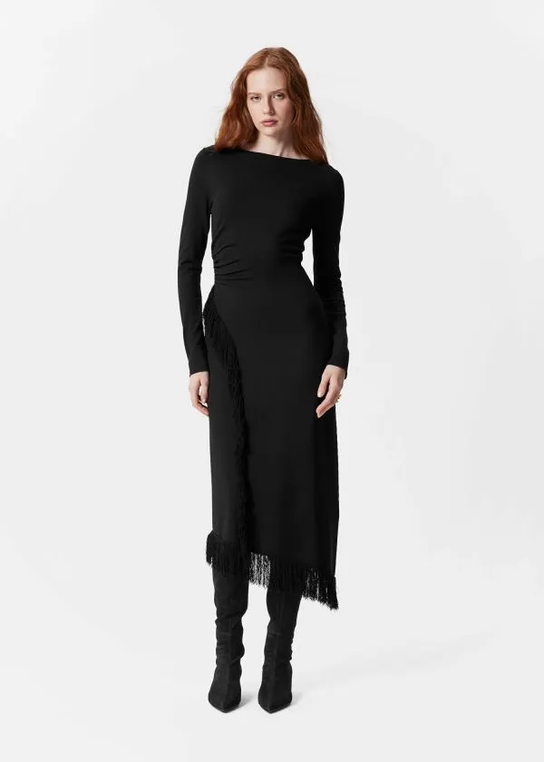 Women Dresses and Other Stories Asymmetric Fringe Midi Dress Black