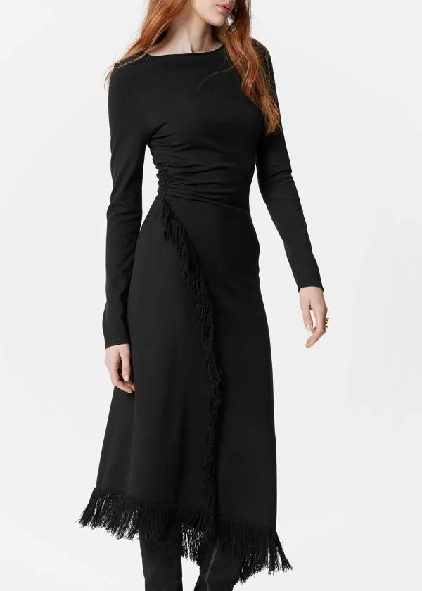 Women Dresses and Other Stories Asymmetric Fringe Midi Dress Black