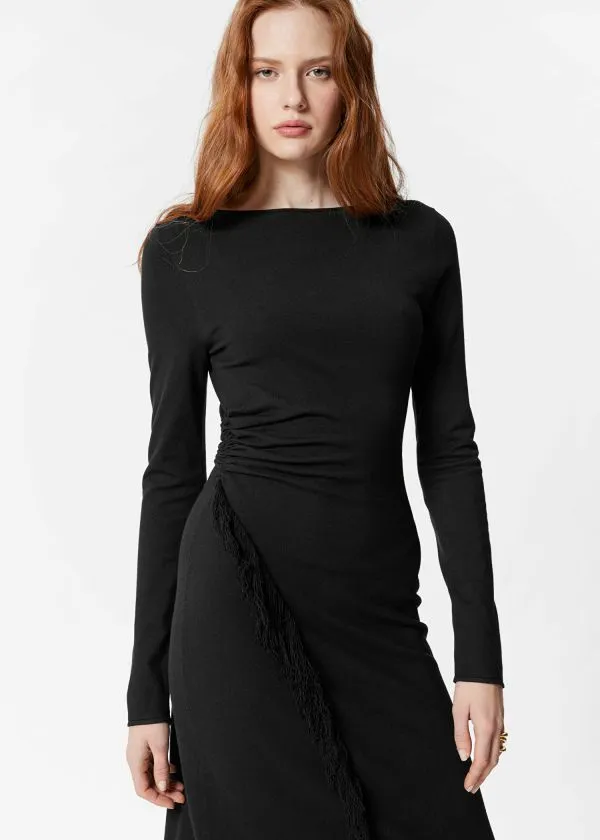 Women Dresses and Other Stories Asymmetric Fringe Midi Dress Black