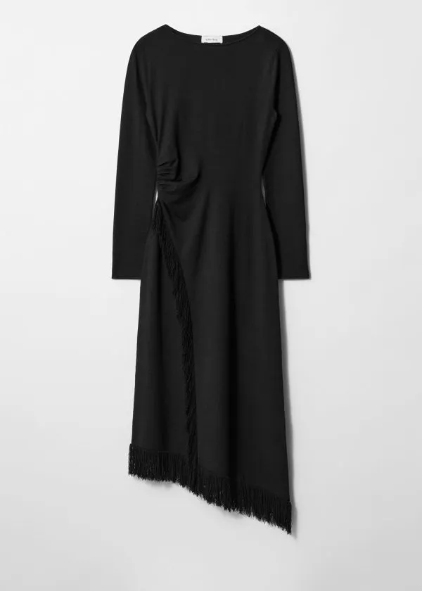 Women Dresses and Other Stories Asymmetric Fringe Midi Dress Black