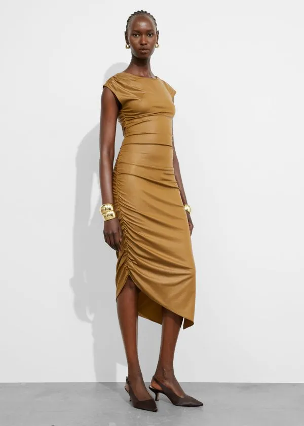 Women Dresses and Other Stories Draped Midi Dress Mustard
