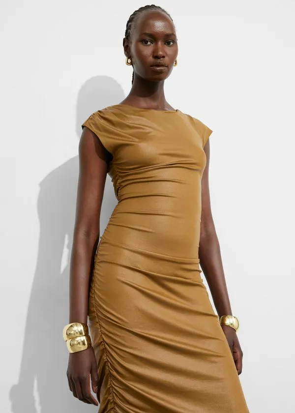Women Dresses and Other Stories Draped Midi Dress Mustard